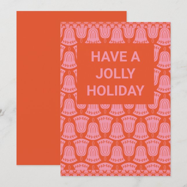 Retro Pink and Orange Holiday Bells Invitation (Front/Back)