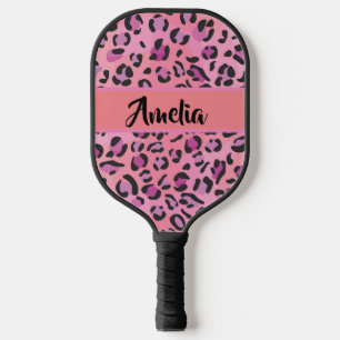 Retro Pink and Orange Leopard Signature Pickleball Paddle