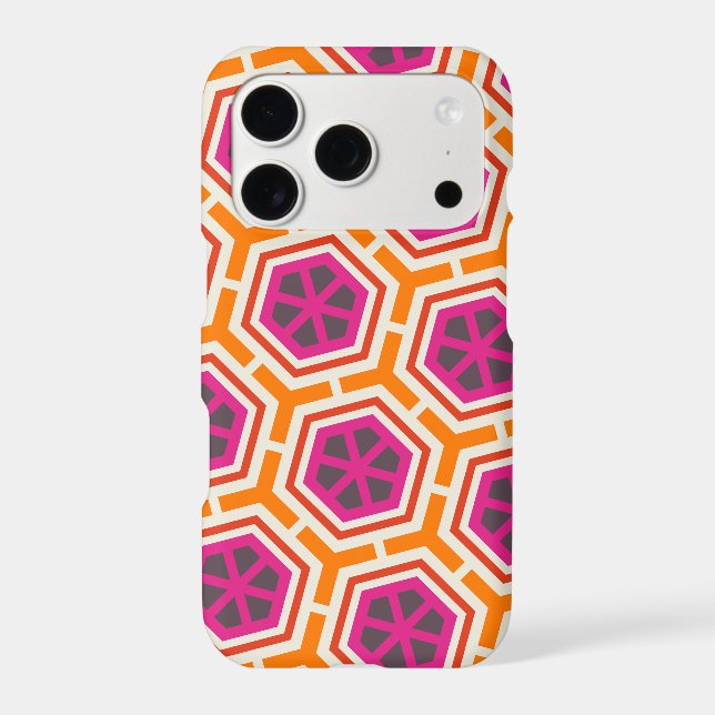 Retro Pink and Orange Modern Geometric Pattern iPhone Case (Back)