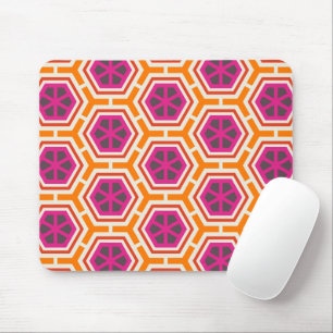 Retro Pink and Orange Modern Geometric Pattern Mouse Pad