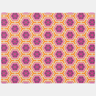 Retro Pink and Orange Modern Geometric Pattern Outdoor Rug