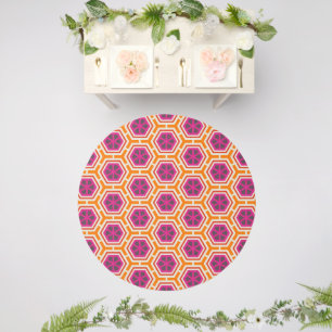 Retro Pink and Orange Modern Geometric Pattern Outdoor Rug