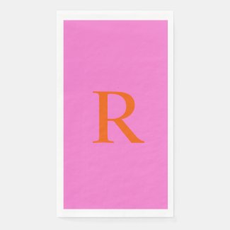 Retro Pink and Orange Monogram Paper Guest Towel