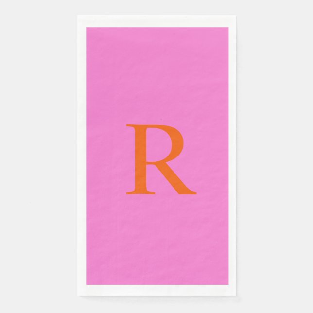 Retro Pink and Orange Monogram Paper Guest Towel (Front)