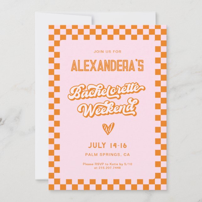  Retro Pink and Orange Sunset Bachelorette Party  Invitation (Front)