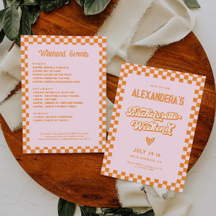 Retro Pink and Orange Sunset Bachelorette Party Invitation
