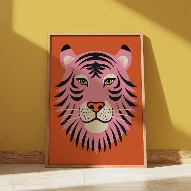Retro Pink and Orange Tiger Big Cat Illustration Poster (Creator Uploaded)
