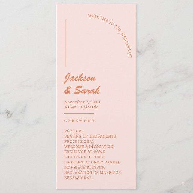 Retro Pink and Orange Wedding Program (Front)