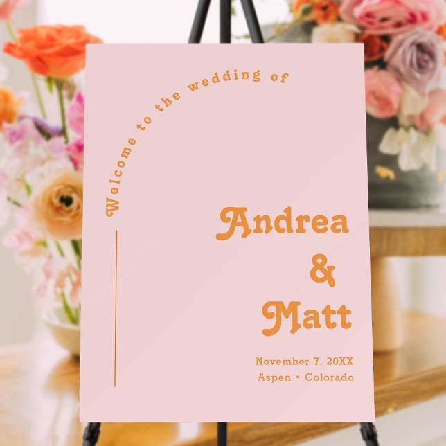 Retro Pink and Orange Wedding Welcome Foam Board (Creator Uploaded)