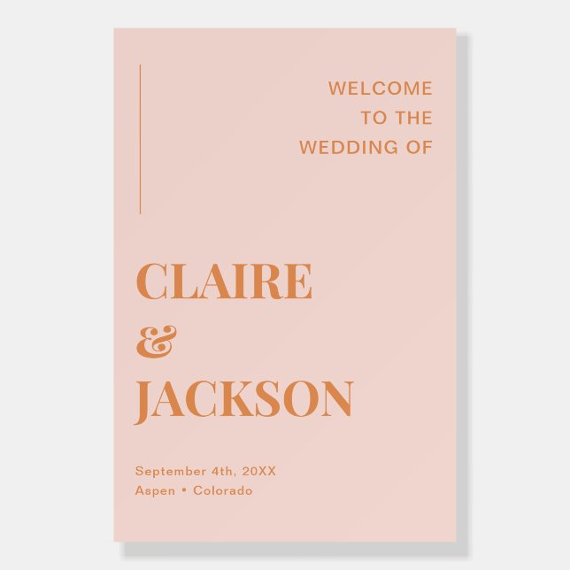 Retro Pink and Orange Wedding Welcome Sign (Front)