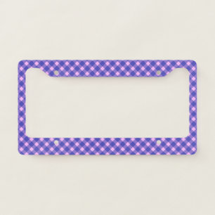 Retro Pink and Purple Gingham Plaid Pattern  License Plate Frame