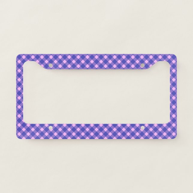 Retro Pink and Purple Gingham Plaid Pattern  License Plate Frame (Front)