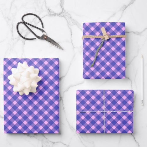 Retro Pink and Purple Gingham Plaid Pattern Wrapping Paper Sheets
