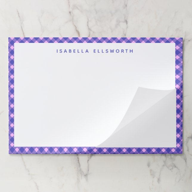 Retro Pink and Purple Gingham Plaid Personalized  Paper Pad (Folded)