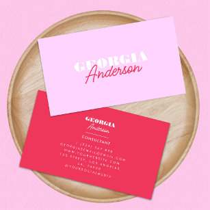 Retro Pink and Red Bold Script Minimalist Trendy Business Card