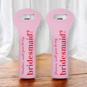 Retro Pink and Red Bridesmaid Proposal Wine Bag
