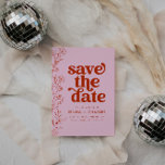 Retro Pink And Red Floral Save The Date Invitation<br><div class="desc">This is an modern retro save the date featuring a 70s inspired font and a groovy layout floral line art. All colors are editable. // For matching designs, search "SOFIA" in the Sincerely By Nicole Zazzle store. * If you like this design but don't see it available for something you...</div>