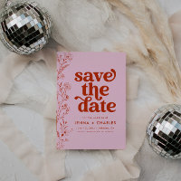 Retro Pink And Red Floral Save The Date