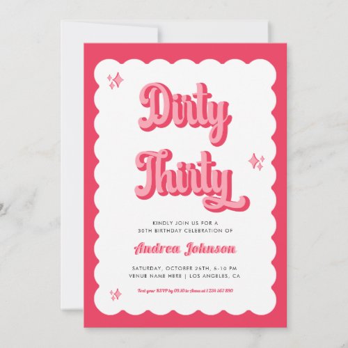 Retro Pink and Red Groovy Dirty Thirty Birthday Invitation