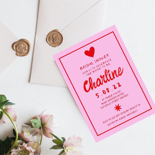 Retro Pink and Red Handwriting Bridal Shower Invitation
