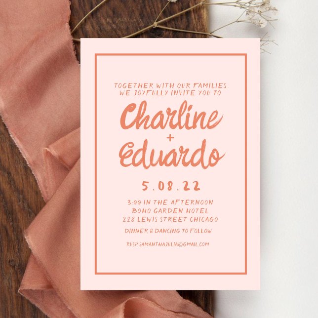 Retro Pink and Red Handwriting Wedding invitation (Creator Uploaded)