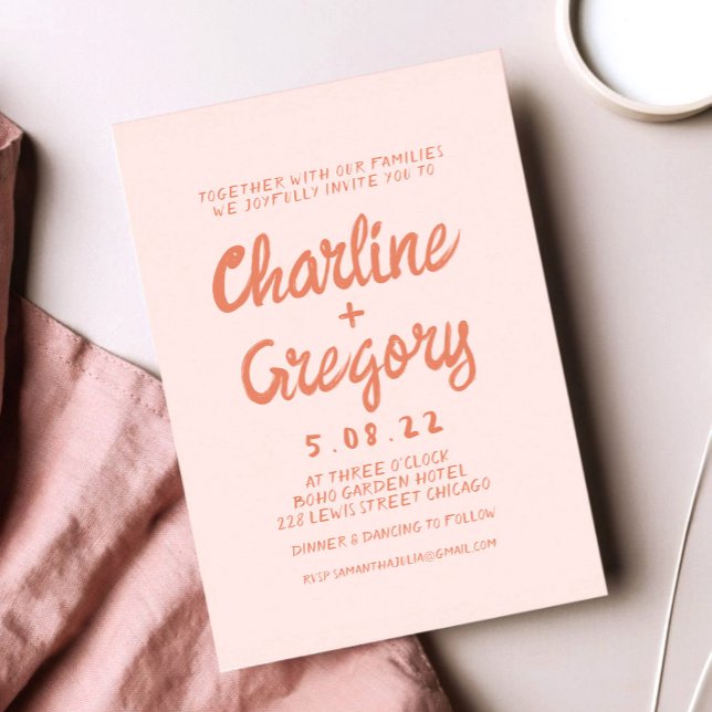 Retro Pink and Red Handwriting Wedding invitation (Creator Uploaded)