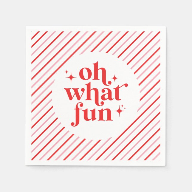 Retro Pink and Red Oh What Fun Napkins (Front)