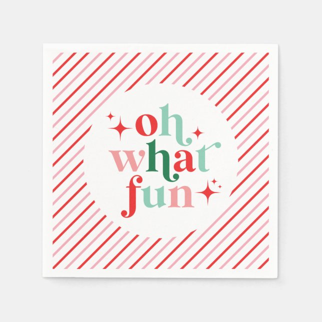 Retro Pink and Red Oh What Fun Napkins (Front)