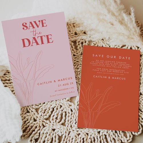 Retro Pink and Red Palm Wedding Save The Date Card