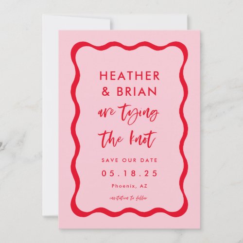 Retro Pink and Red Tying The knot Wedding Save The Date