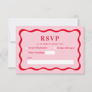 Retro Pink and Red Wave Wedding RSVP Card