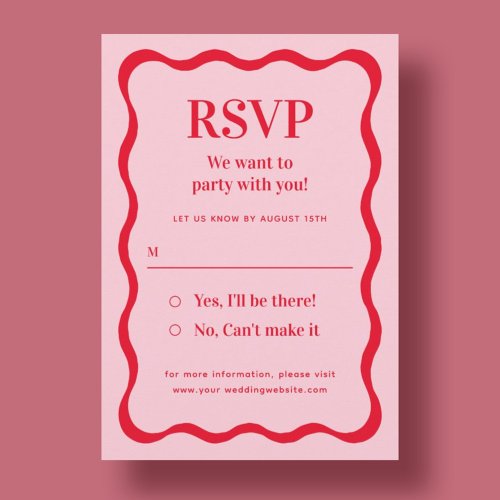 Retro Pink and Red Wave Wedding RSVP Enclosure Card
