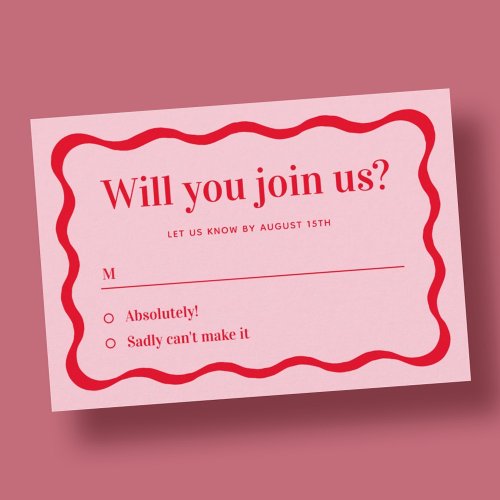 Retro Pink and Red Wave Will You Join Us RSVP Enclosure Card