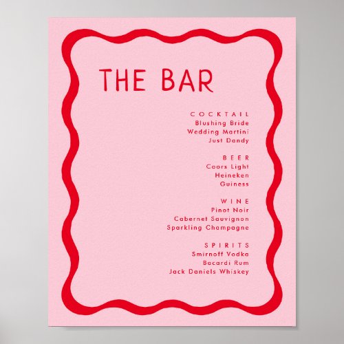 Retro Pink and Red Wavy Bar Drink Menu Poster