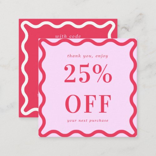 Retro Pink and Red Wavy Border Small Business 25  Discount Card