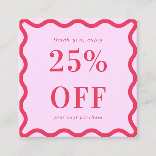 Retro Pink and Red Wavy Border Small Business 25  Discount Card