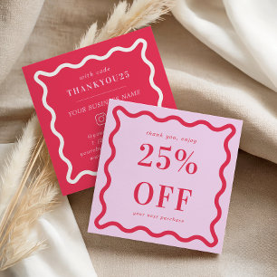 Retro Pink and Red Wavy Border Small Business 25%  Discount Card