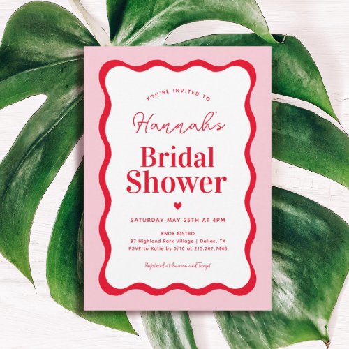 Retro Pink and Red Wavy Bridal Shower Invitation