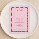 Retro Pink and Red Wavy Bridal Shower Menu Cards<br><div class="desc">Retro Pink and Red Wavy Wedding Party Menu Cards</div>