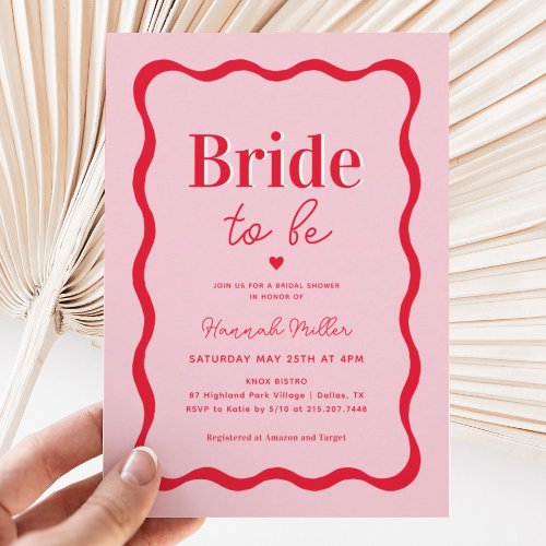 Retro Pink and Red Wavy Bride To Be Bridal Shower Invitation