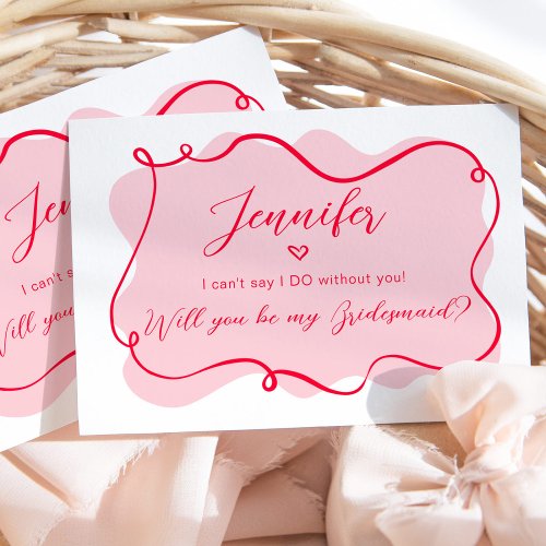 Retro pink and red wavy Bridesmaid Proposal Card