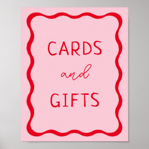 Retro Pink and Red Wavy Cards and Gifts Sign
