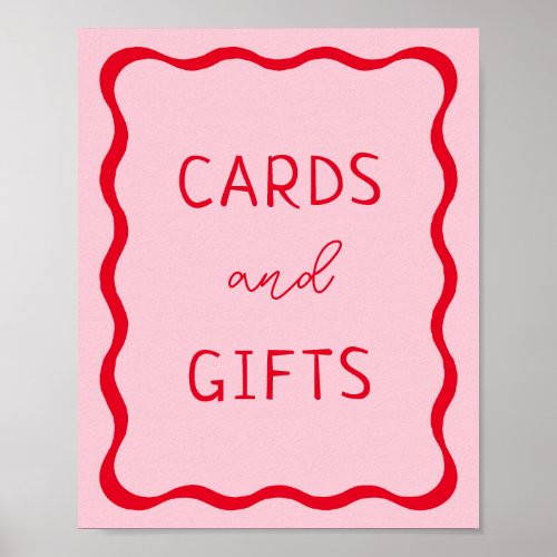 Retro Pink and Red Wavy Cards and Gifts Sign