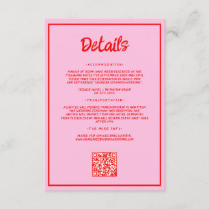 Retro Pink and Red Wavy Handwriting wedding Detail Enclosure Card