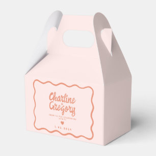 Retro Pink and Red Wavy Handwriting Wedding Favor Boxes
