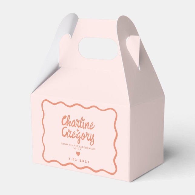 Retro Pink and Red Wavy  Handwriting Wedding Favor Boxes (Front Side)