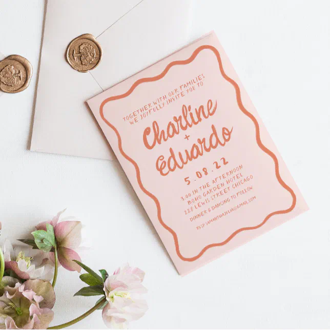 Retro Pink and Red Wavy Handwriting Wedding Invit Invitation | Zazzle