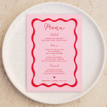 Retro Pink and Red Wavy Wedding Party Menu Cards<br><div class="desc">Retro Pink and Red Wavy Wedding Party Menu Cards</div>