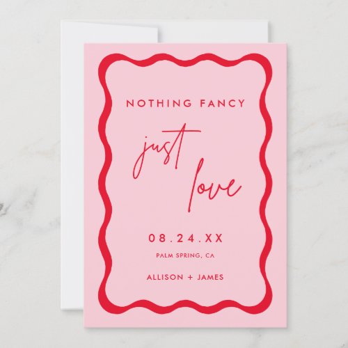 Retro Pink and Red We Eloped Elopement Reception Invitation