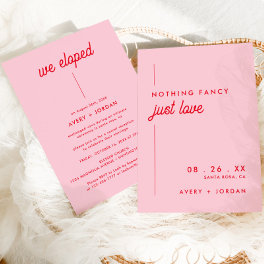 Retro Pink and Red We Eloped Elopement Reception Invitation